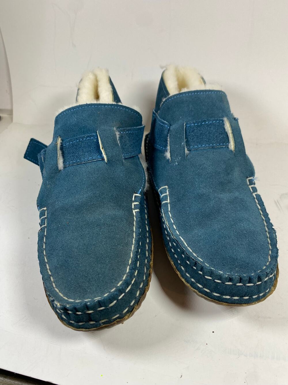 Quoddy Blue Suede Boots Sheepskin Lined Womens 9.5W Handmade Moccasin Boot